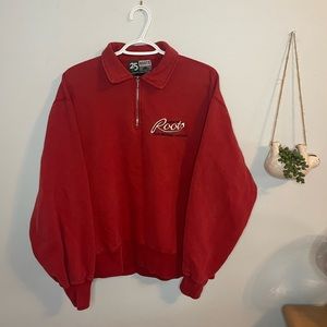 Roots 25th anniversary red quarter zip sweater